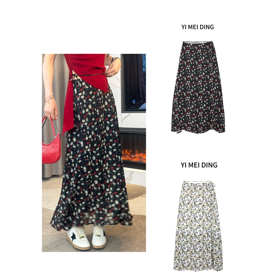 1QZ23依美丁时尚玫瑰花朵气质半长裙