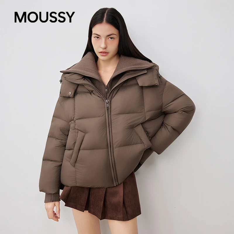 moussy 2025秋季新品慵懒风连帽短款90面包羽绒服028IAC30-1099