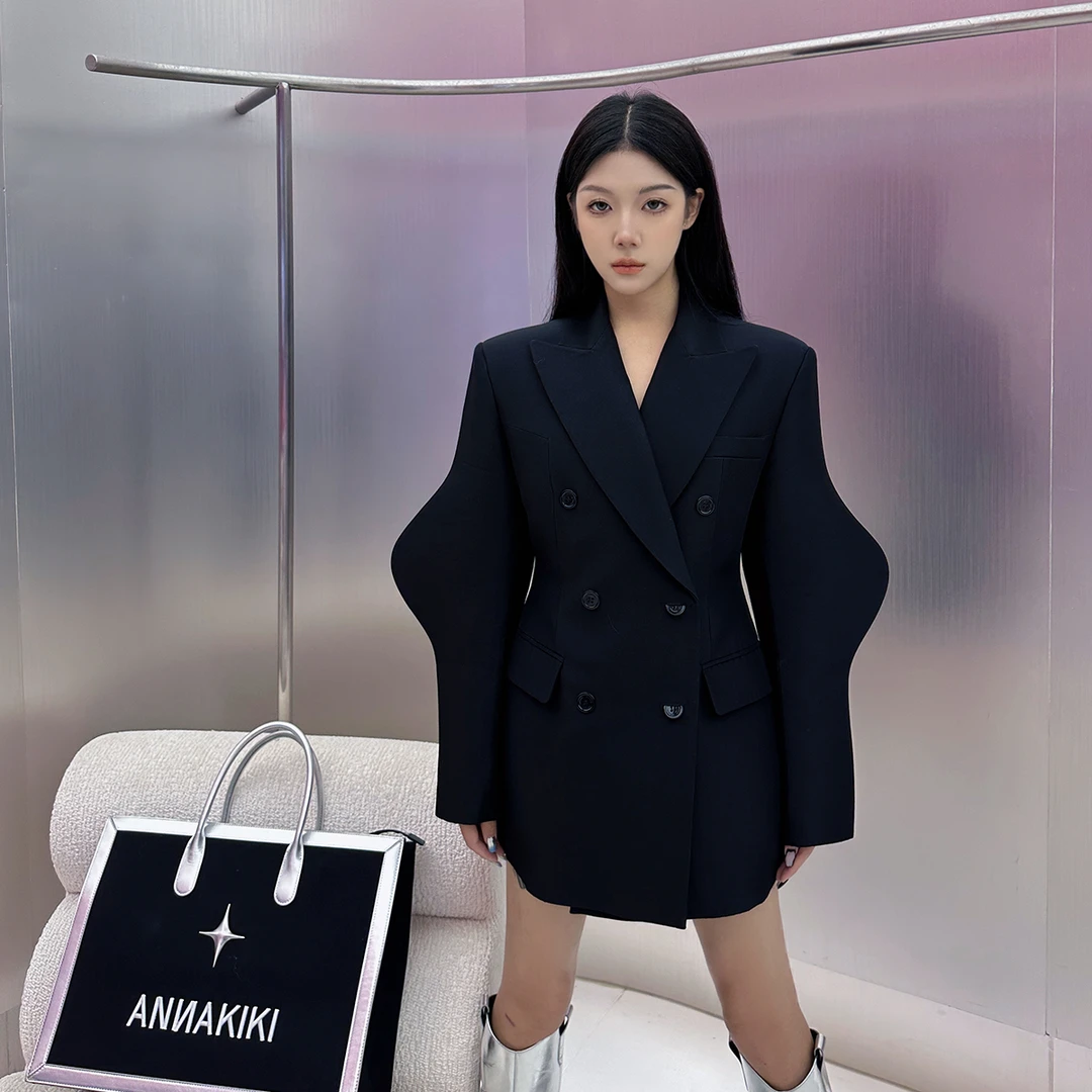 ANNAKIKI 人丝毛波浪袖西装 3B40618526X