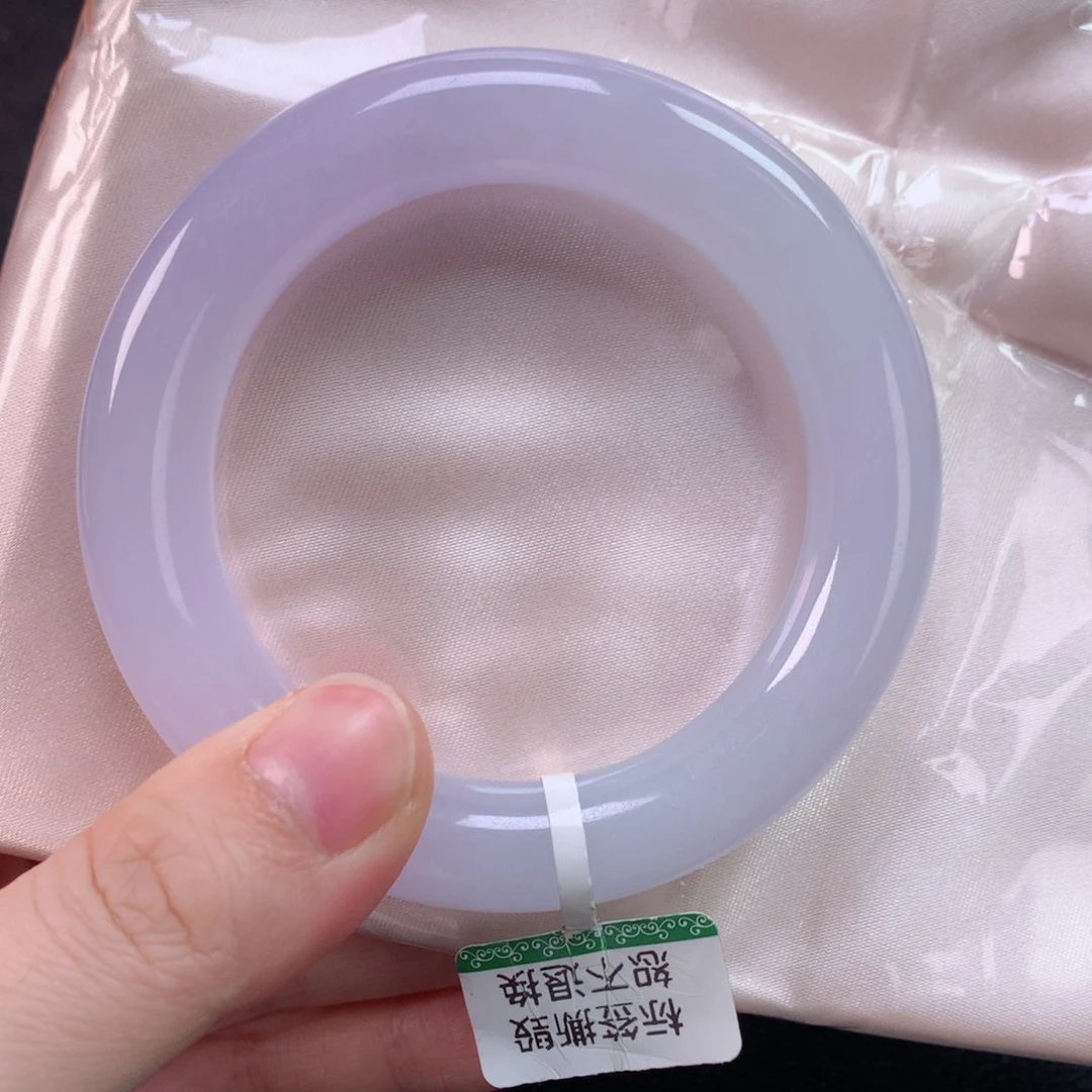未镶嵌手镯翡翠缅甸天然翡翠手镯55粉紫色胖圆