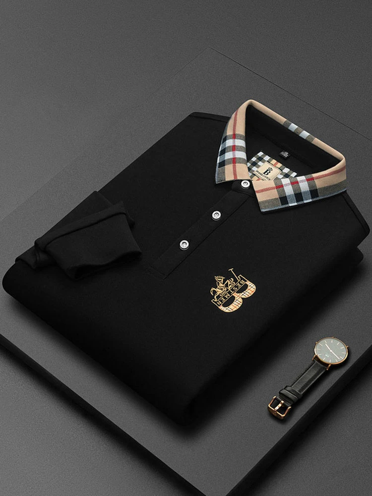 2025秋季新款男士高级感保罗马刺绣长袖男polo衫翻领T恤商务休闲