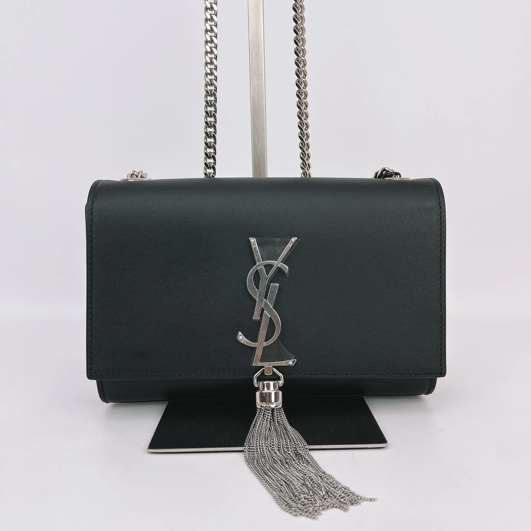 95新 YSL/圣罗兰 圣罗兰 黑色流苏链条斜挎包底长20 H807
