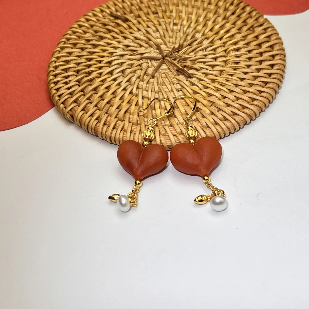 【藏真阁】H1968天然珠宝DIY南红屁桃耳钩