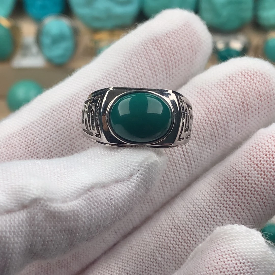 绿松石配饰银S925镶嵌男戒可调节
