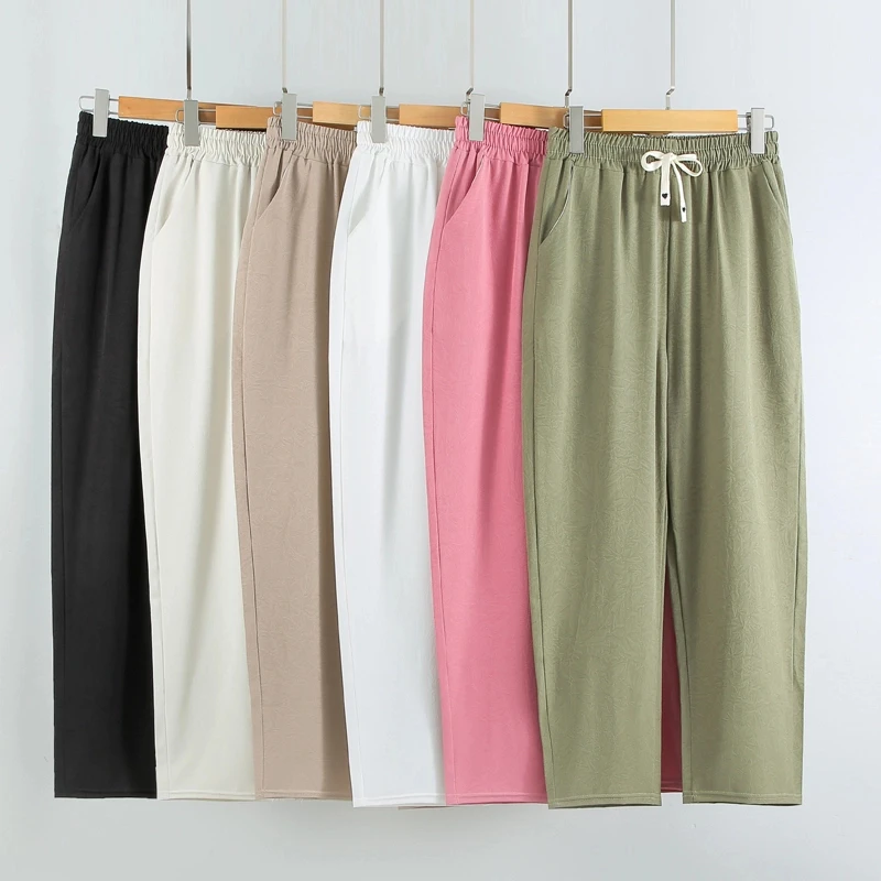 「芙蓉纱」夏季女九分裤高腰垂感束腿裤冰感压皱九分女裤K459