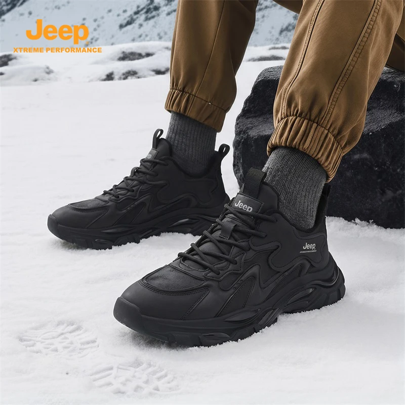 JEEP吉普男士冬季加绒运动鞋防滑百搭潮流跑步鞋户外休闲鞋