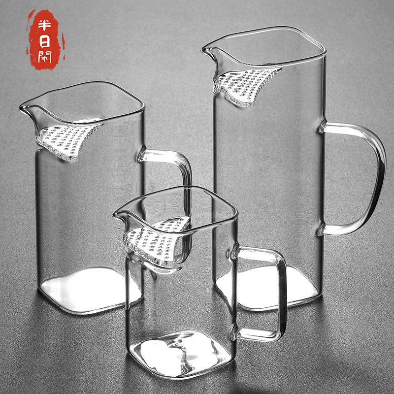 耐热方形高硼硅玻璃公道杯茶水分离分茶器茶滤一体月牙泡茶壶公杯