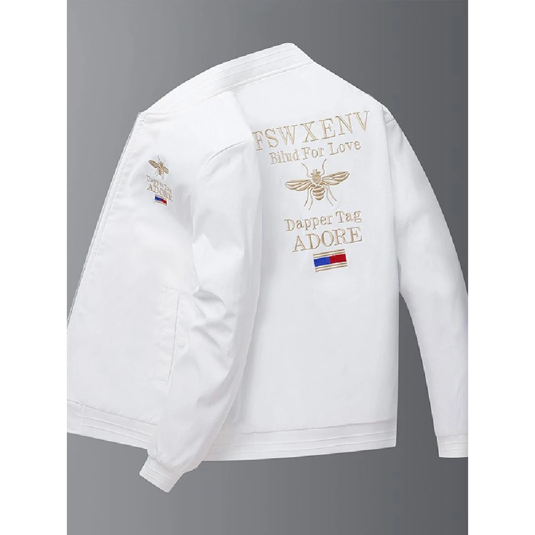 夹克男装春秋季高端休闲棒球服男士潮牌小蜜蜂刺刺小蜜蜂刺绣棉服