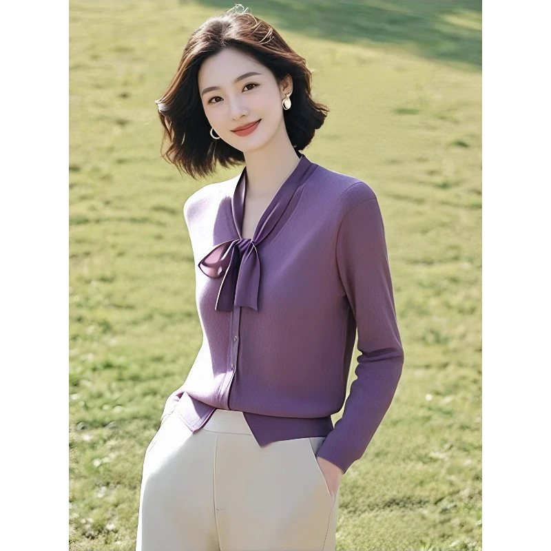 小个子超好看慵懒风女款2025年新款春装紫色针织衫小众不撞款上衣