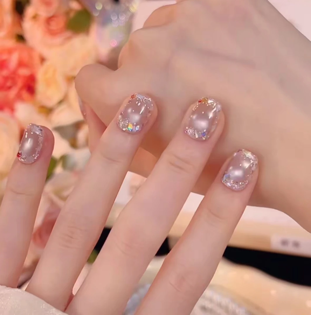 【紫月光】爆闪蓝宝石猫眼手工穿戴甲高级感轻奢显白长款美甲贴片