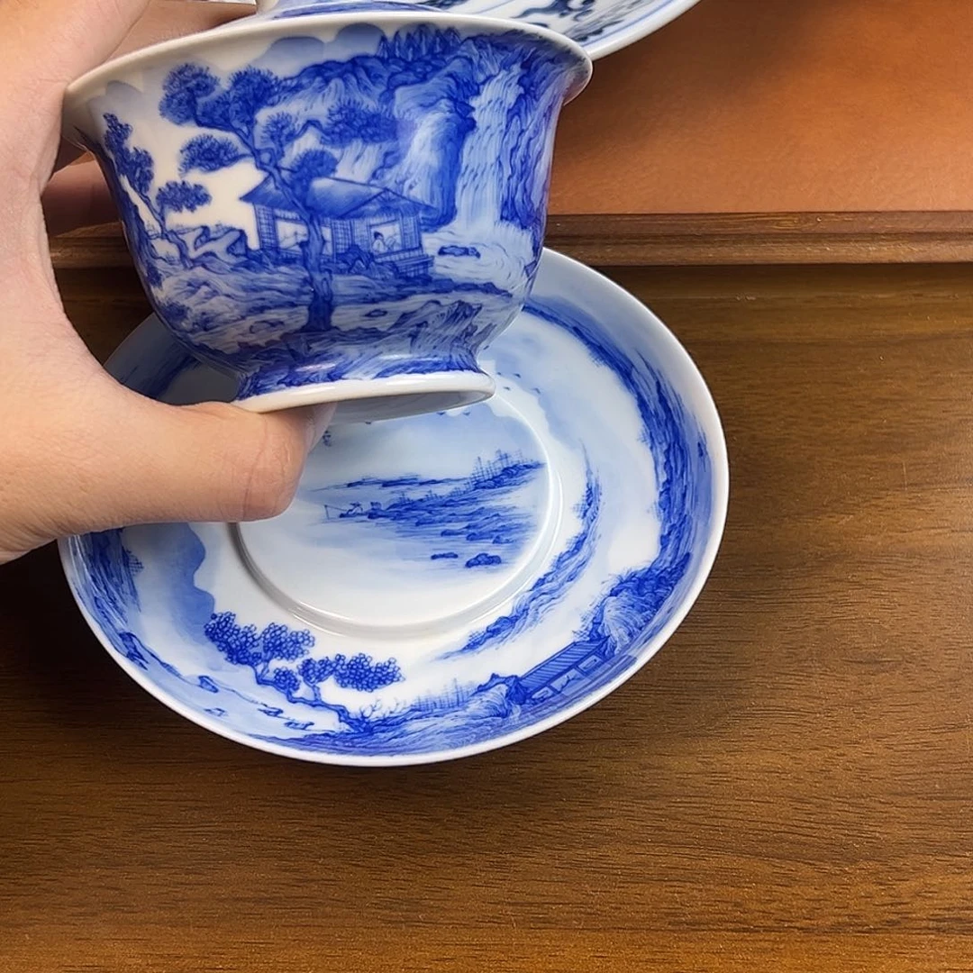 问青坊柴窑山水盖碗