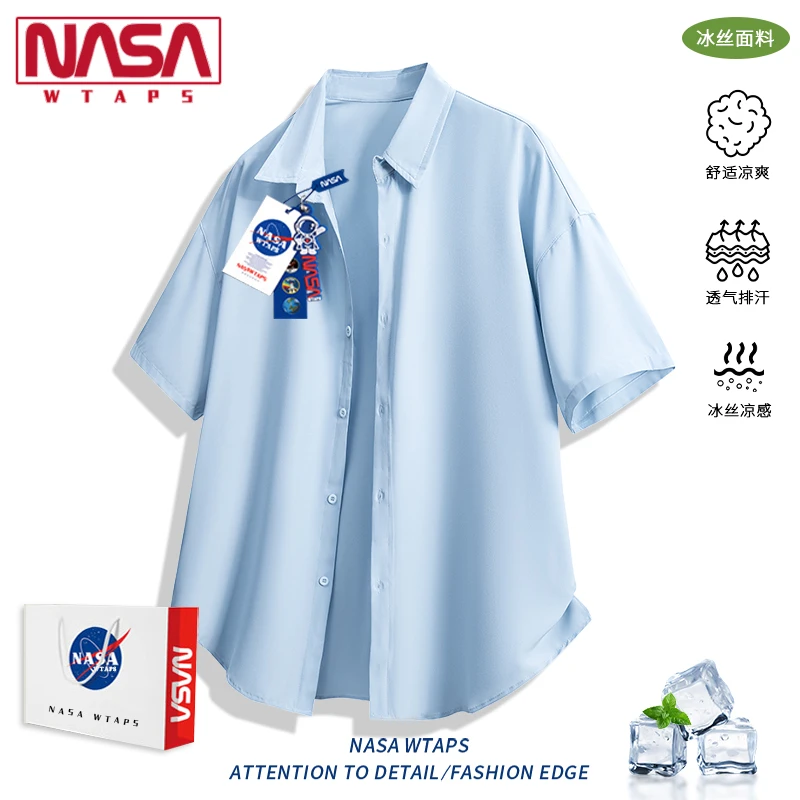 NASA WTAPS防晒冰丝衬衫男款短袖夏季凉感宽松百搭易打理休闲衬衣
