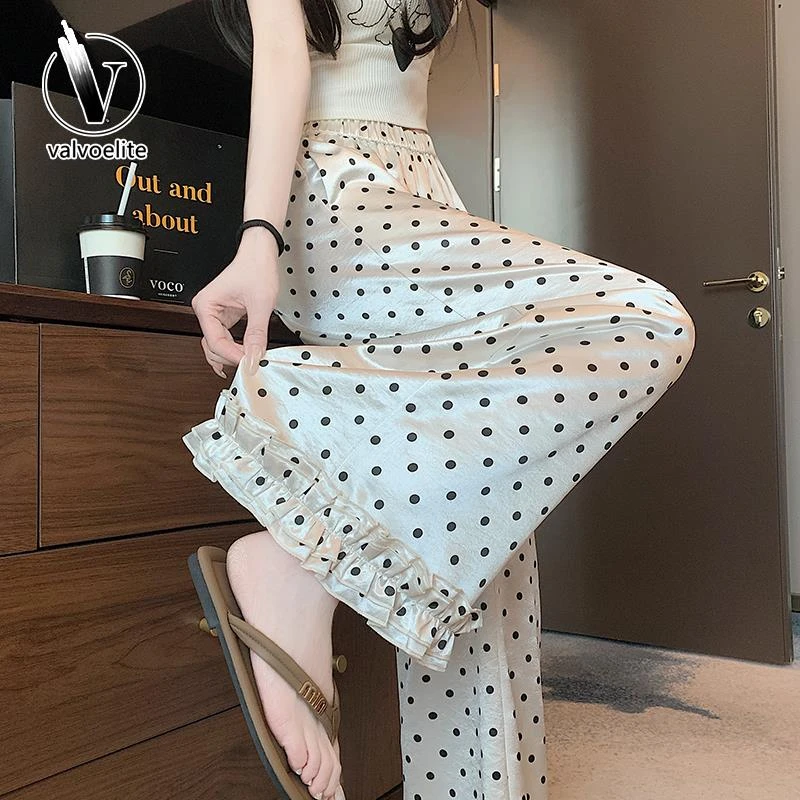 VALVOELITE缎面阔腿裤女夏季薄款宽松慵懒风木耳边九分醋酸休闲裤