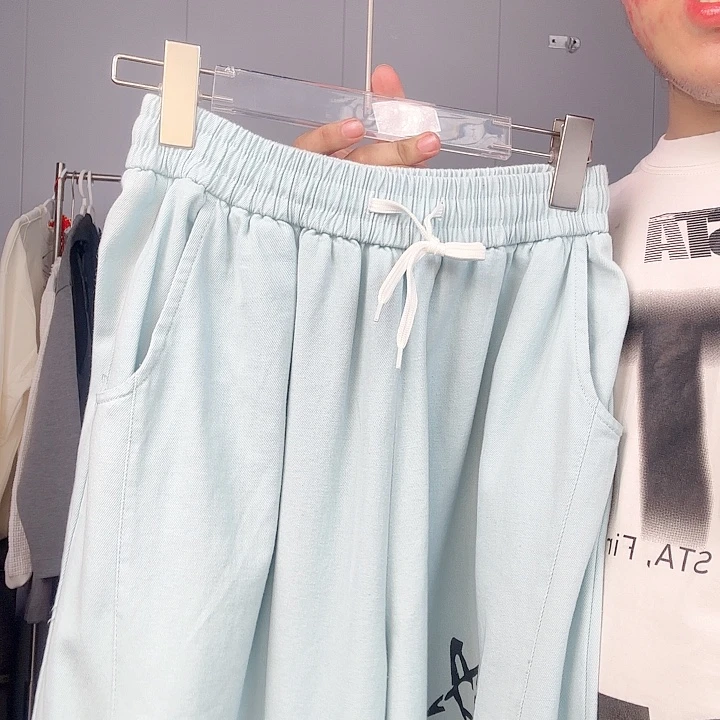 潮牌女装蓝色休闲裤006