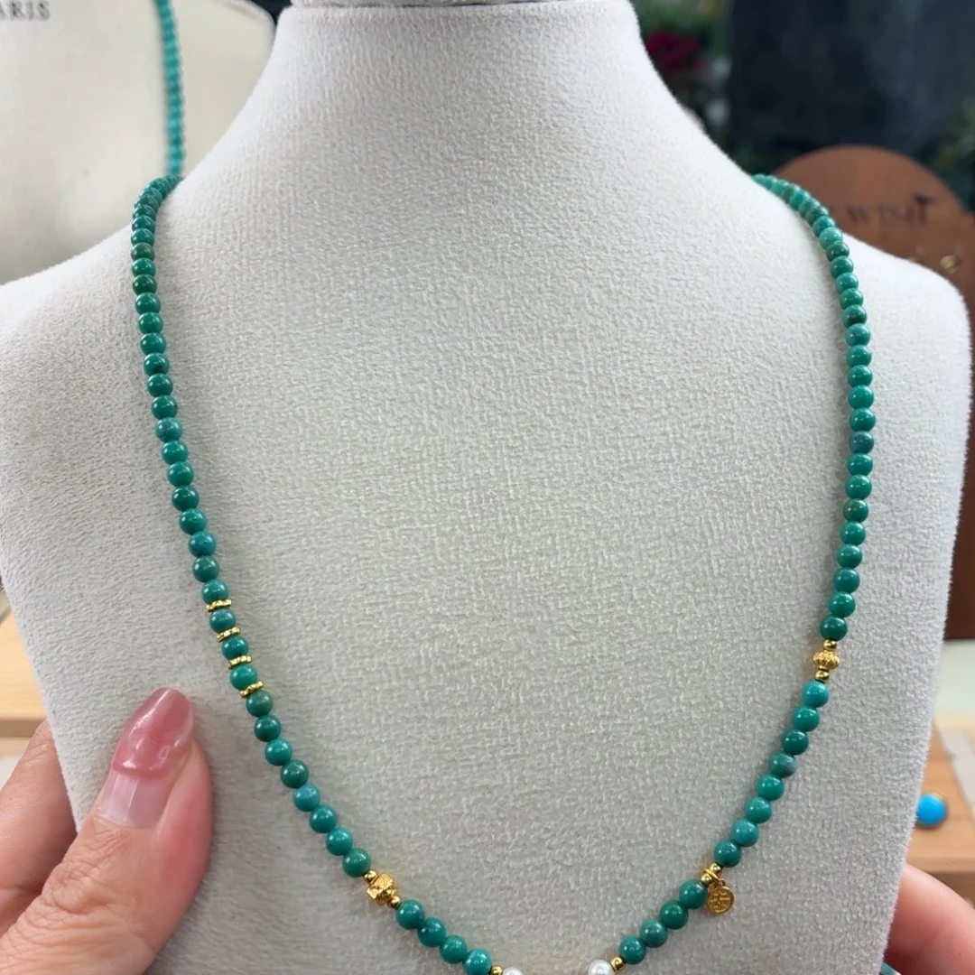 绿松石银S925镀金镶嵌颈饰
