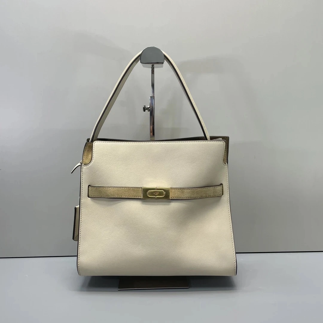 90新 TORY BURCH/汤丽柏琦  Double Lee女士白色肩背包27x23x12