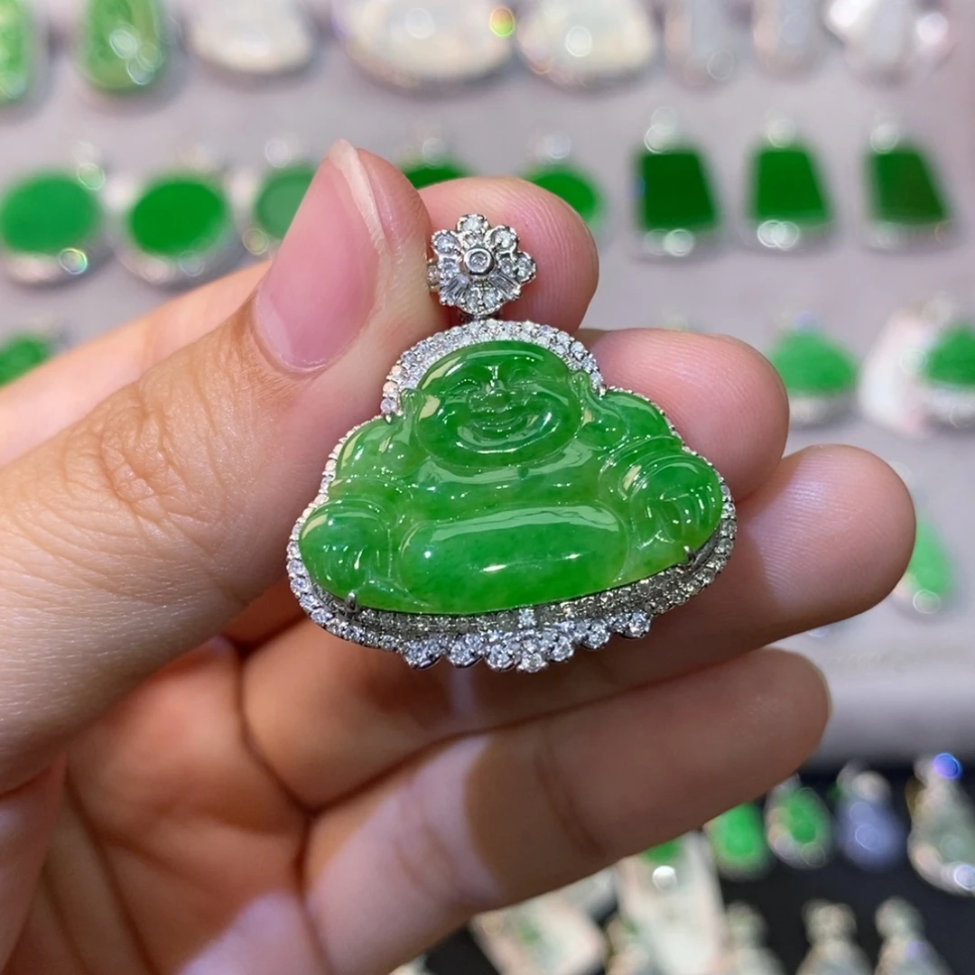 翡翠18K金镶嵌吊坠(不含链)
