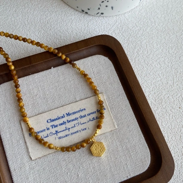 5225 金色虎眼石 原创设计项链