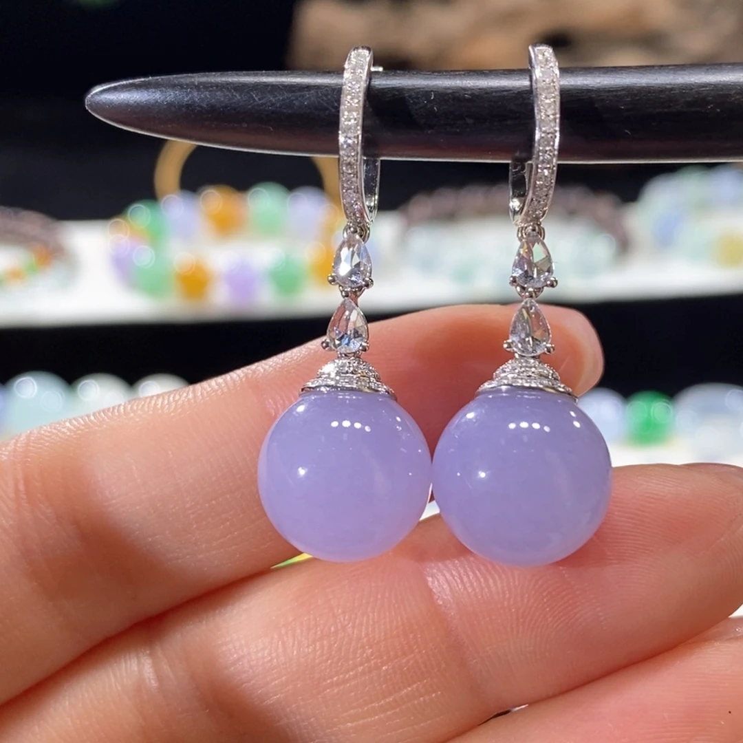 翡翠18K金镶嵌耳饰冰红紫