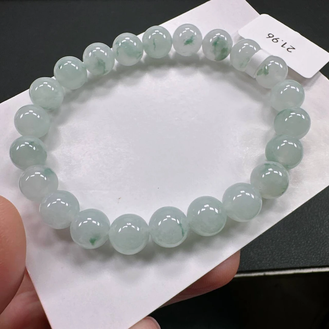 缅甸天然A货翡翠手串卡8.5mm冰胶水润飘花圆珠单圈女款手串