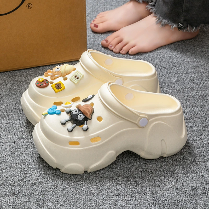 洋山公羊增高洞洞鞋女2025新款夏季厚底包头拖鞋两穿软底外穿凉鞋