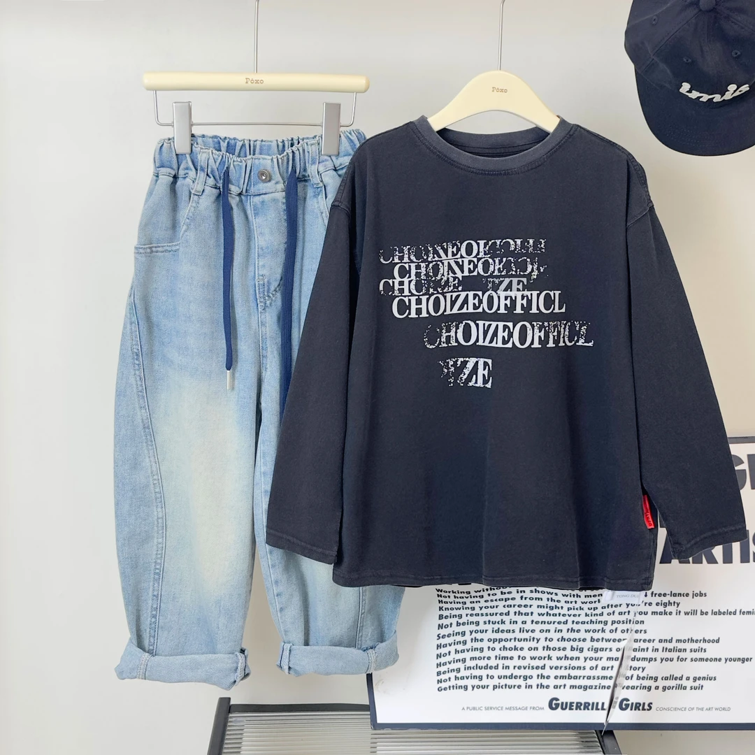 AS8582儿童春季新款卫衣美式复古字母印花休闲潮童中大童百搭男童