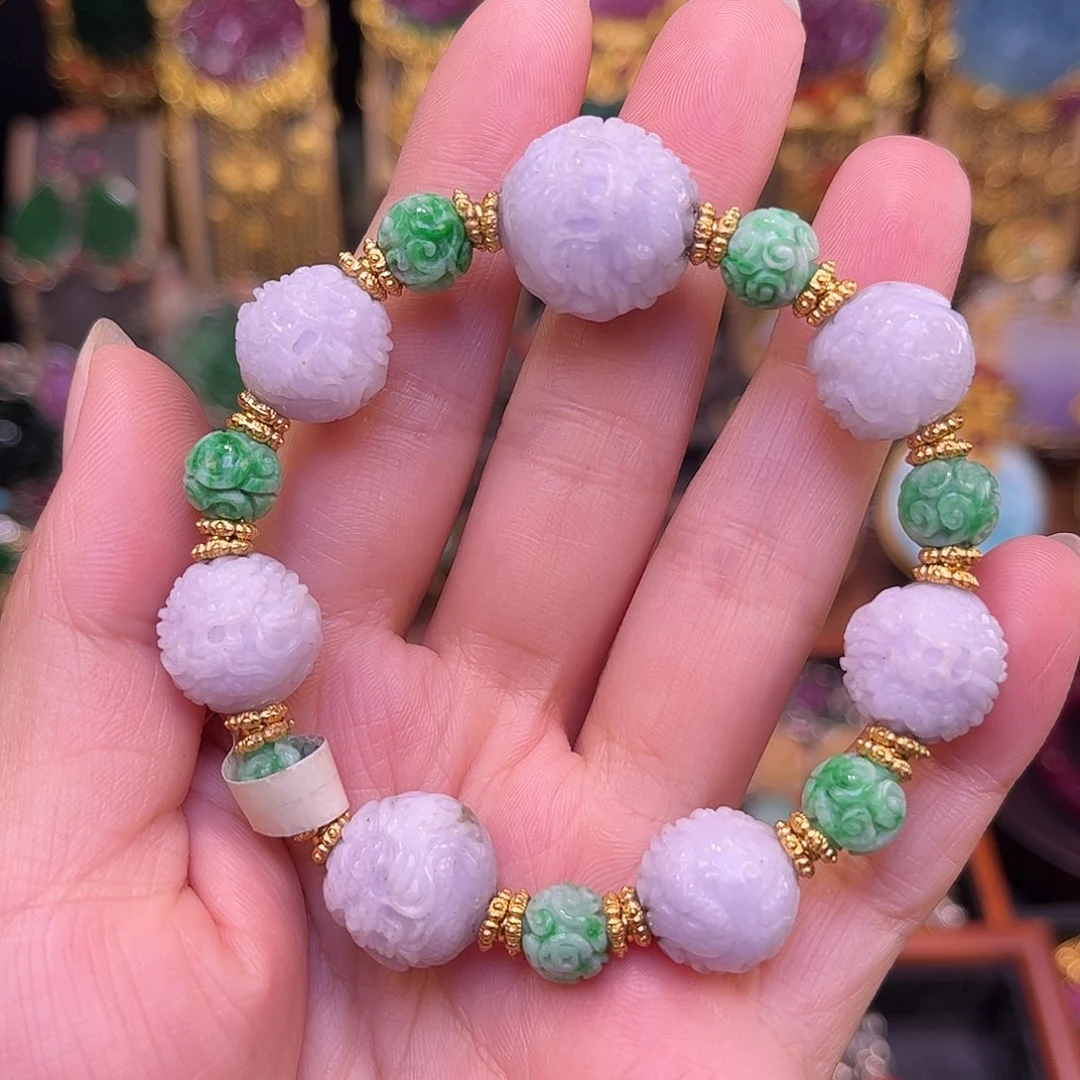 银S925镀金镶嵌手链翡翠紫罗兰翡翠多宝手链