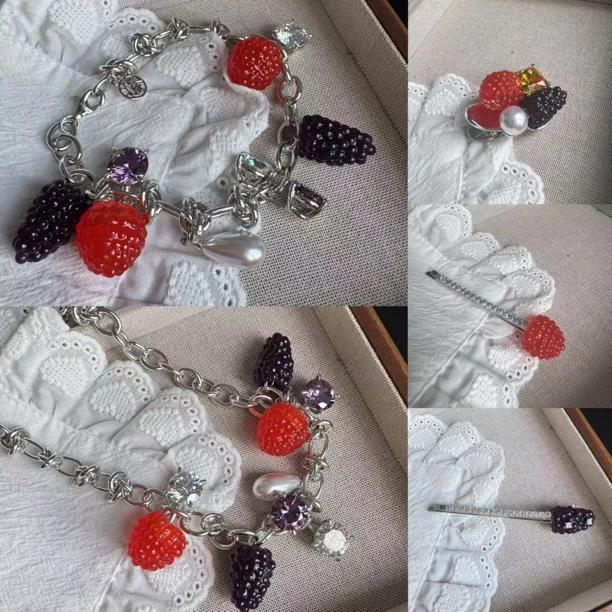 铜合金亚克力耳饰 树莓耳钉彩色树莓软版弹力树莓组合时尚潮流