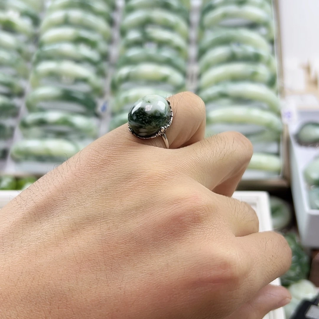 蛇纹石玉银S925镶嵌戒指