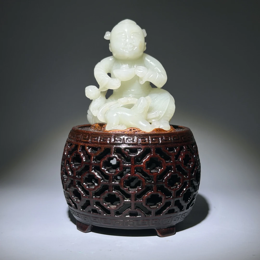 【清代】-和田玉多子多福摆件2410310054