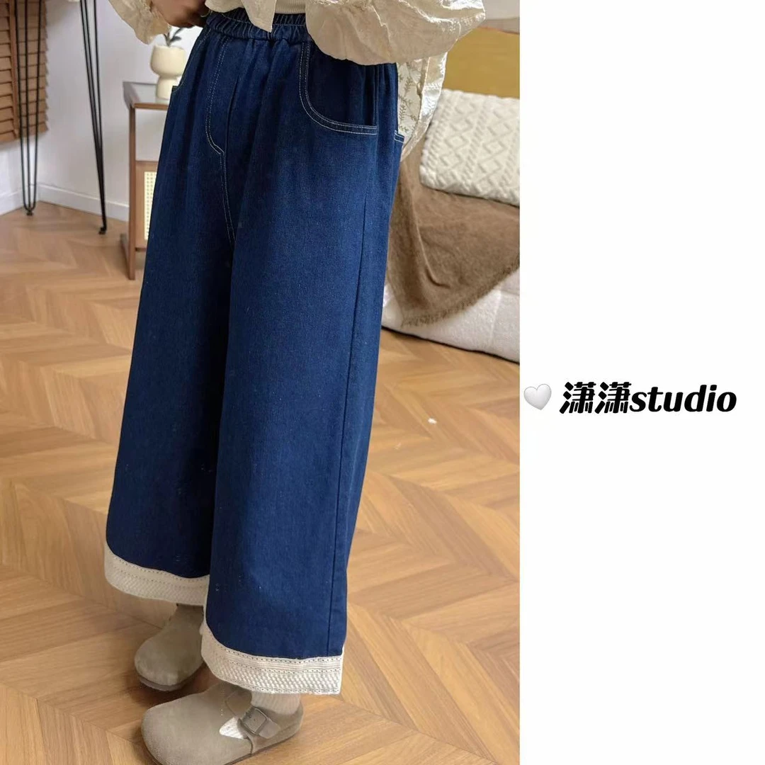 【直筒牛仔裤】潇潇松紧腰均码胖瘦可穿百搭显腿长阔腿牛仔裤XW629