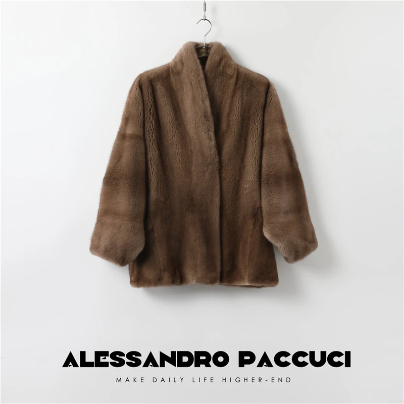 AP洛哥26079【初雪】黑标水貂蝙蝠袖抽刀加厚保暖时尚短款皮草外套