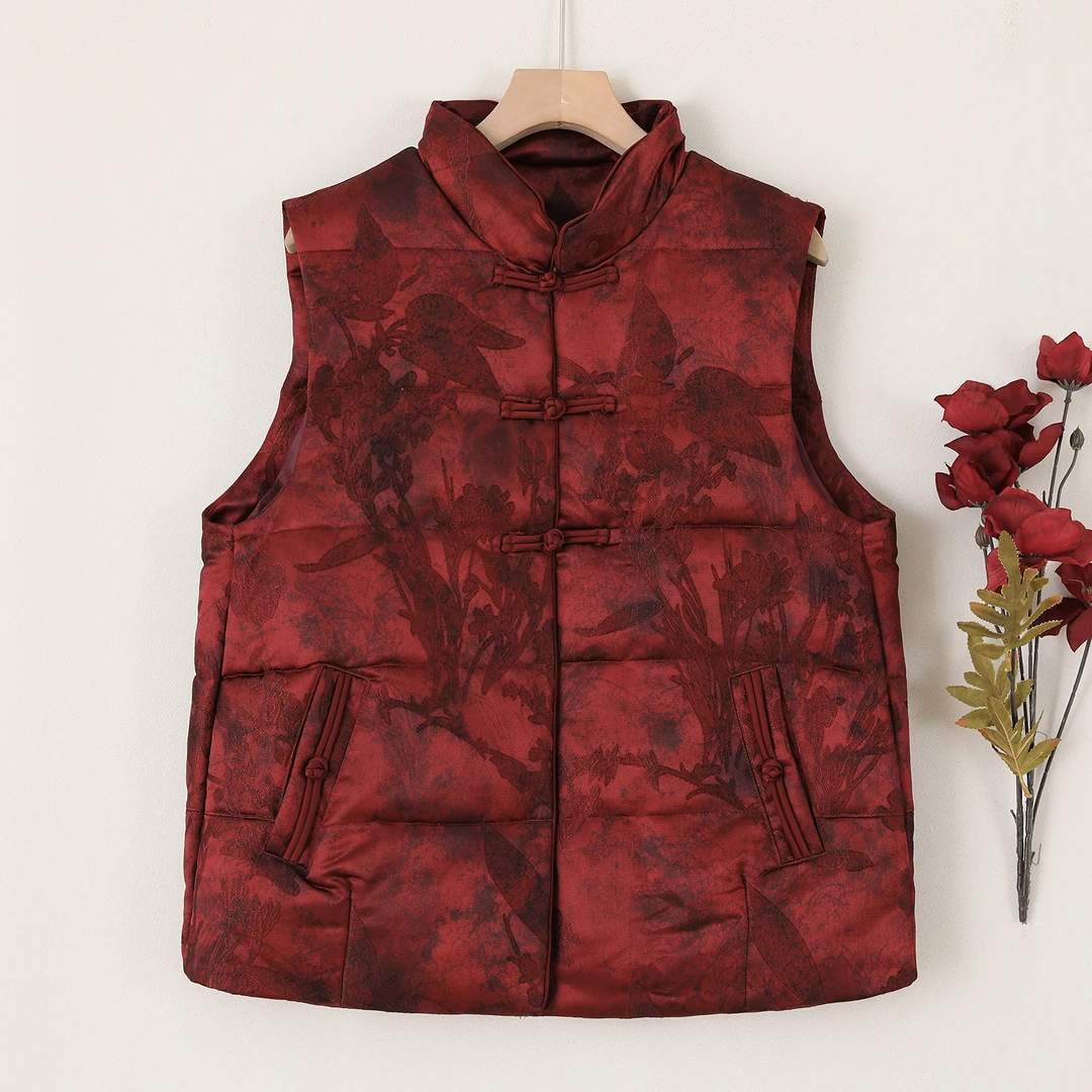 LANZIBES/蓝之蓓新中白鸭绒立领盘扣羽绒马甲红色保暖背心B10921