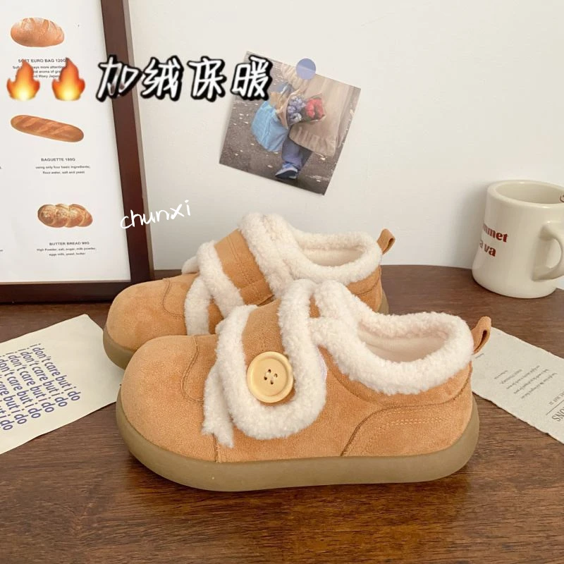 奶白魔术贴板鞋女2025冬季新款爆款加绒加厚一脚蹬小白鞋百搭棉鞋