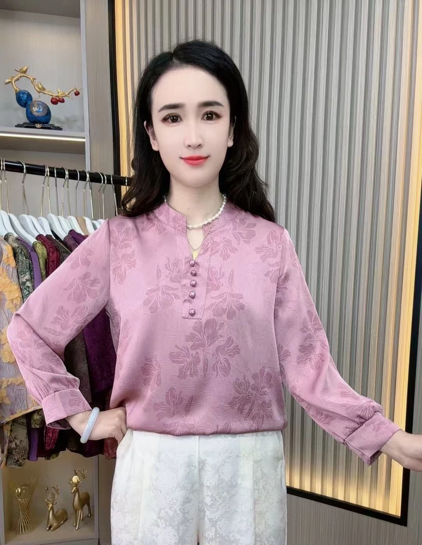 粉黛佳人中老年妈妈装高端洋气时尚遮肚显瘦百搭气质立领女士上衣