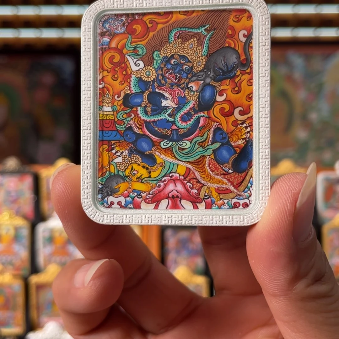 吊坠热贡纯手绘唐卡黑C