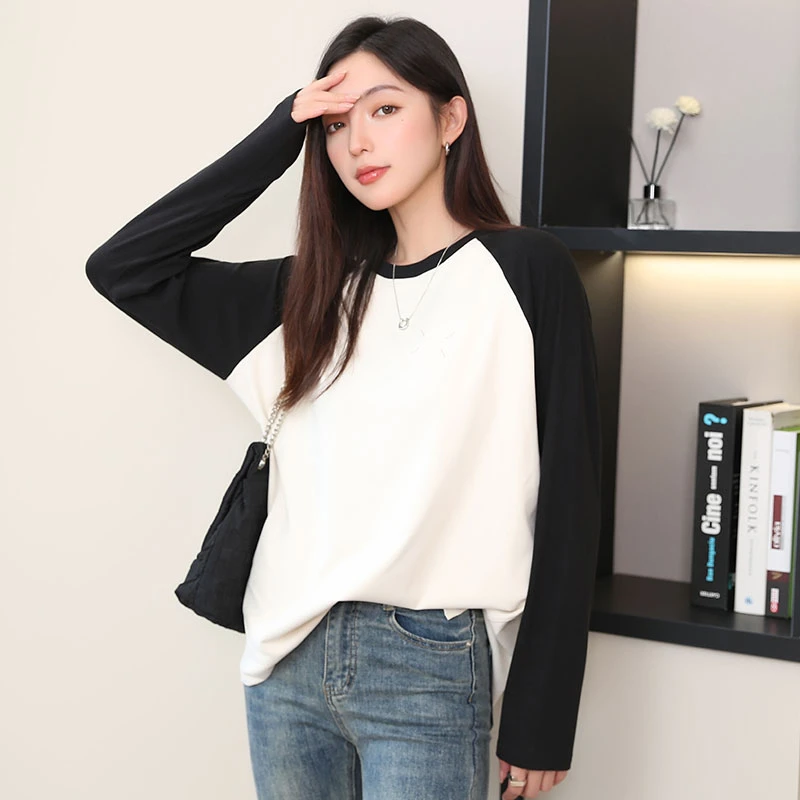 【娃娃专属】鲨鱼T插肩长袖撞色打底衫FYZ