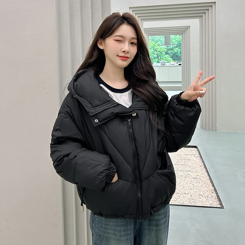 T2024年新款棉服女短款连帽加厚宽松小个子面包百搭服保暖外套