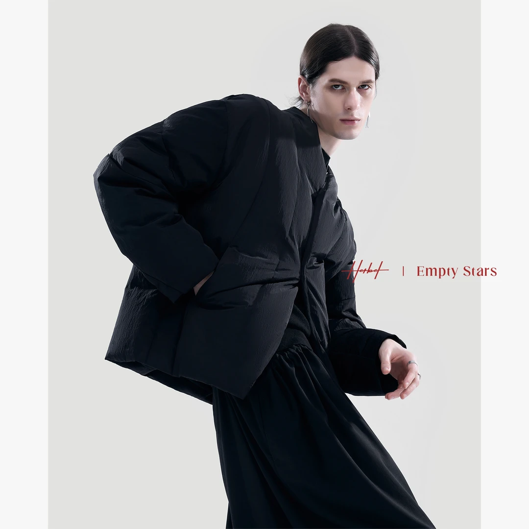 HERBEL/黑白2025冬季男士时尚黑色羽绒服 户外潮流短款羽绒服百搭