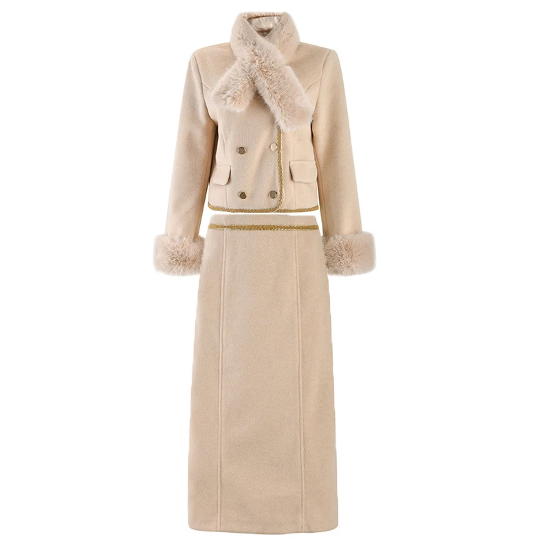 秋冬新款温柔风毛毛袖毛呢外套优雅气质呢子上衣 LY084A