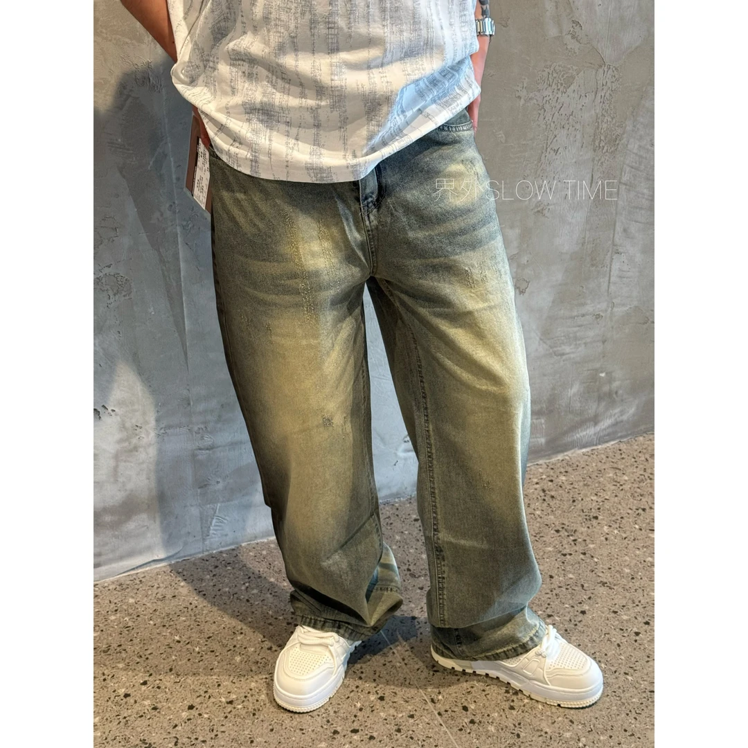 JW)2025夏季新款薄款软牛仔复古直筒宽松透气休闲裤百搭男士#k10