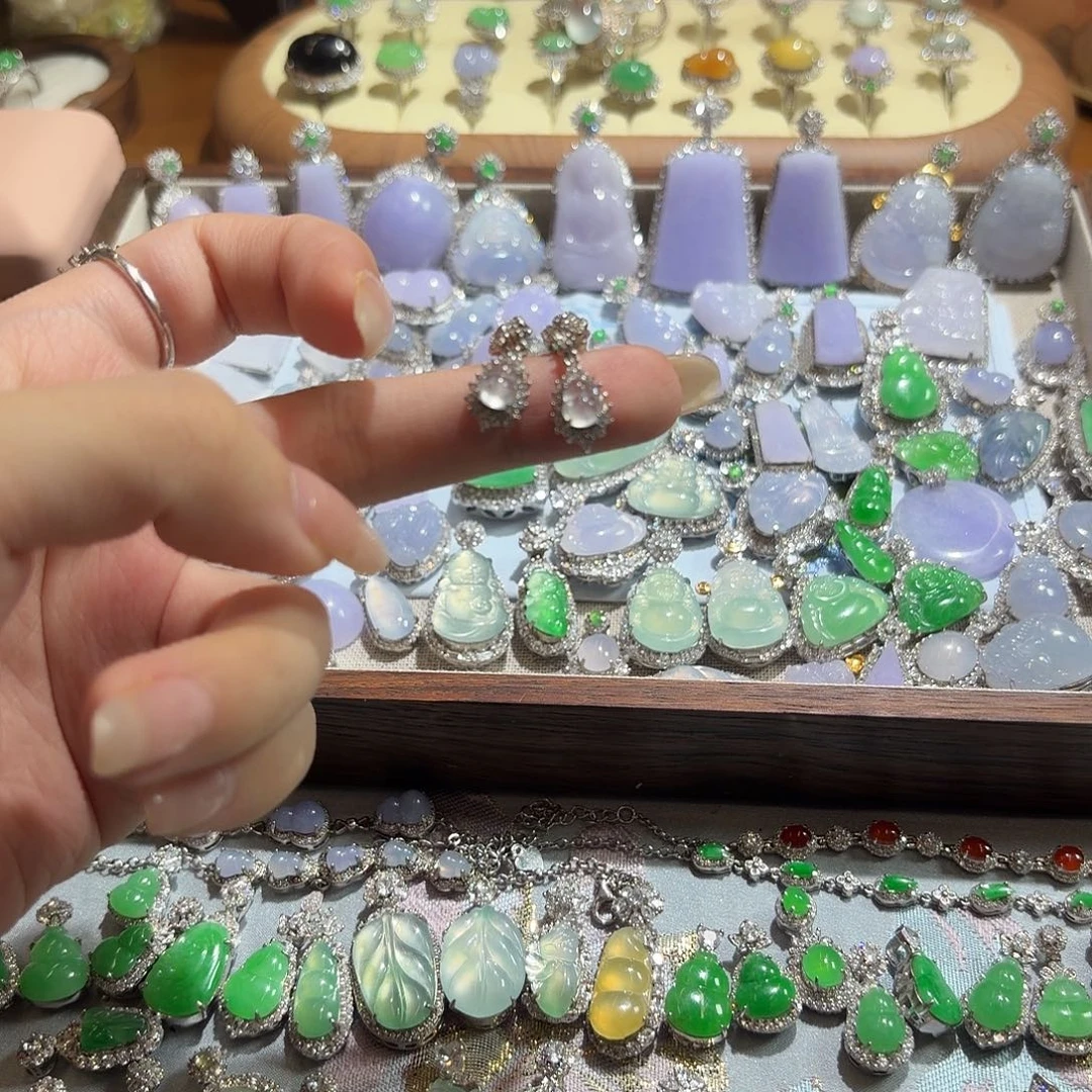 翡翠银S925镶嵌耳饰