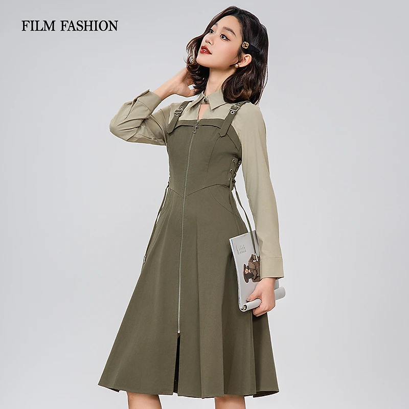 一电影一时装春季废土风polo领长袖假两件连衣裙女装FFNL114644