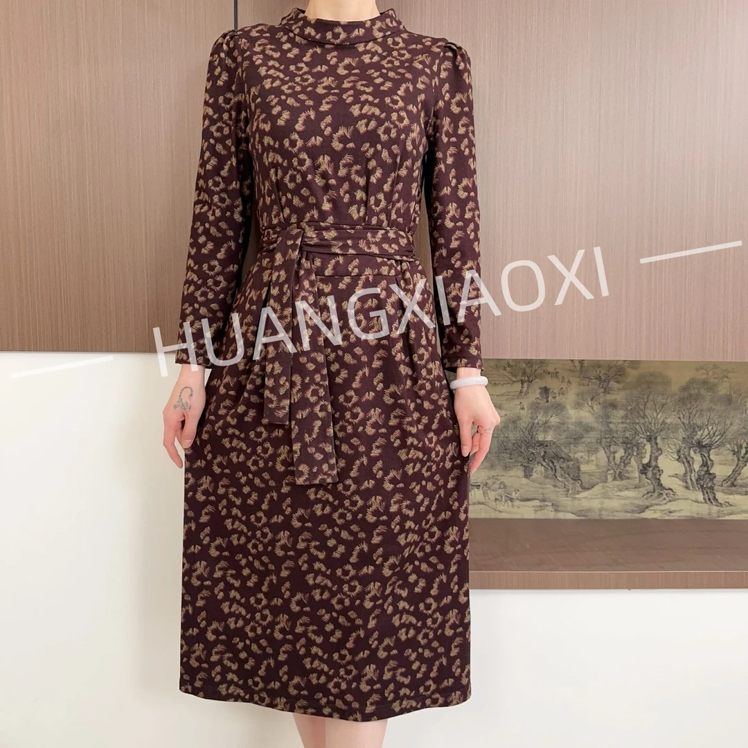 HUANGXIAOXI 葡萄酒红秋冬款法式气质收腰连衣裙ZF-1337