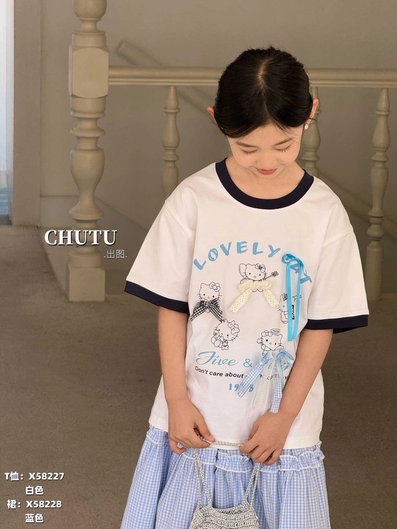 【暖树+】58227+58228  KT猫格子裙套装