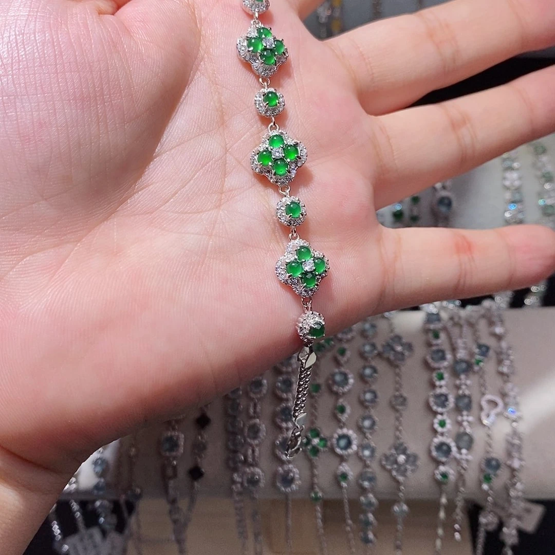 银S925镶嵌手链翡翠ij j