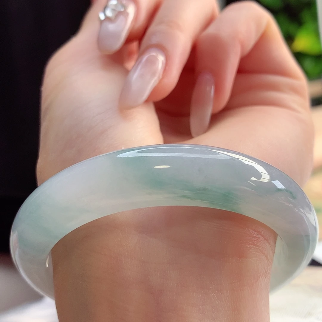 未镶嵌手镯翡翠天然A货翡翠55-56环山绕水冰飘蓝宜人8号