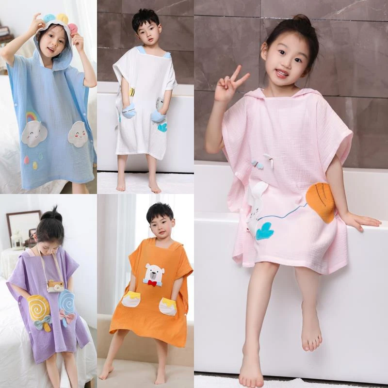 纱布浴巾儿童男孩斗篷浴袍可穿式女童游泳夏家用吸水2025新款全棉