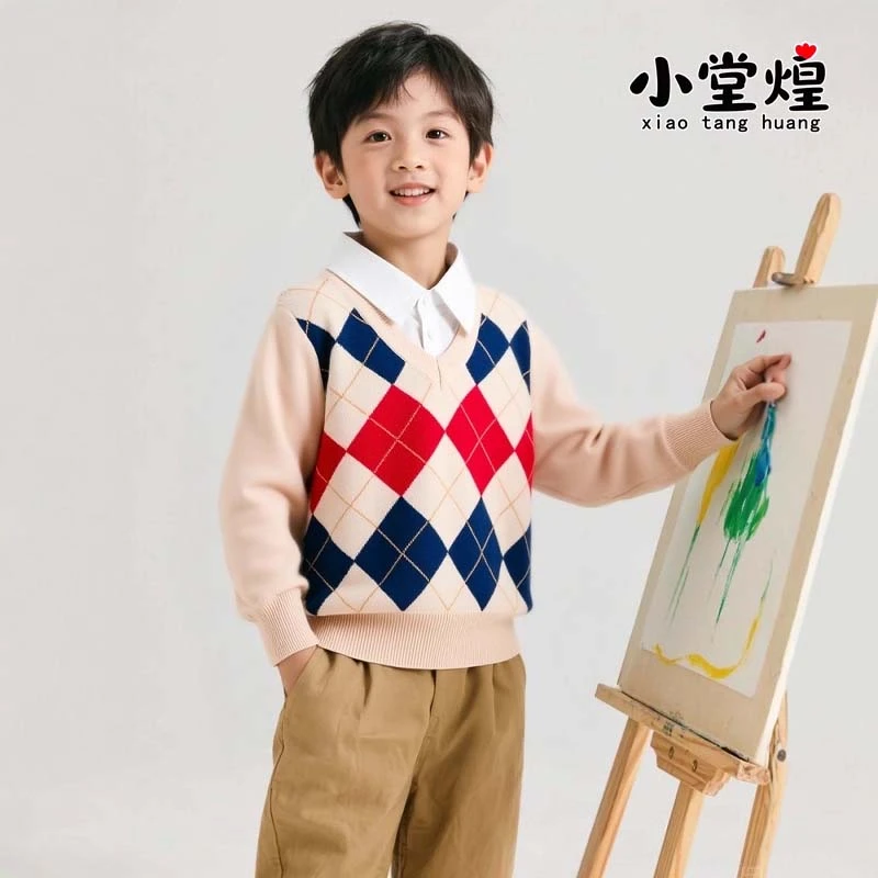 【100棉】格子百搭毛衣新款秋冬内搭学院风韩版童装毛衣针织衫假两