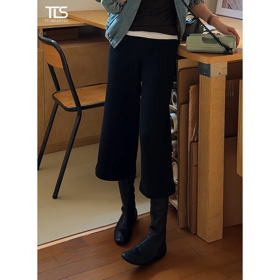 TT【百搭王】绵羊毛醋酸加绒加厚极简高腰松紧腰八分休闲裤CK5086
